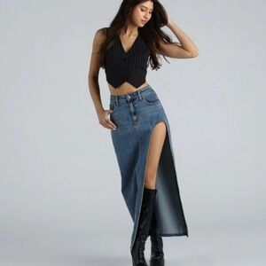 Windsor Sound The Alarm High Slit Denim Maxi Skirt